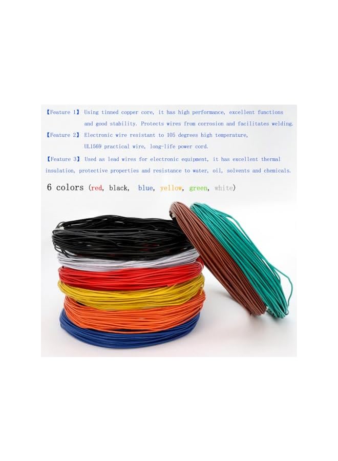 The Bros مجموعة أسلاك كهربائية UL1569-20AWG معدات كهربائية أسلاك نحاسية صلبة نحاسية مغطاة موصلات أسلاك DIY إلكترونيات مقاومة لدرجات الحرارة العالية، أدوات متضمنة <13.1 قدم X 6 ألوان> - Image 2