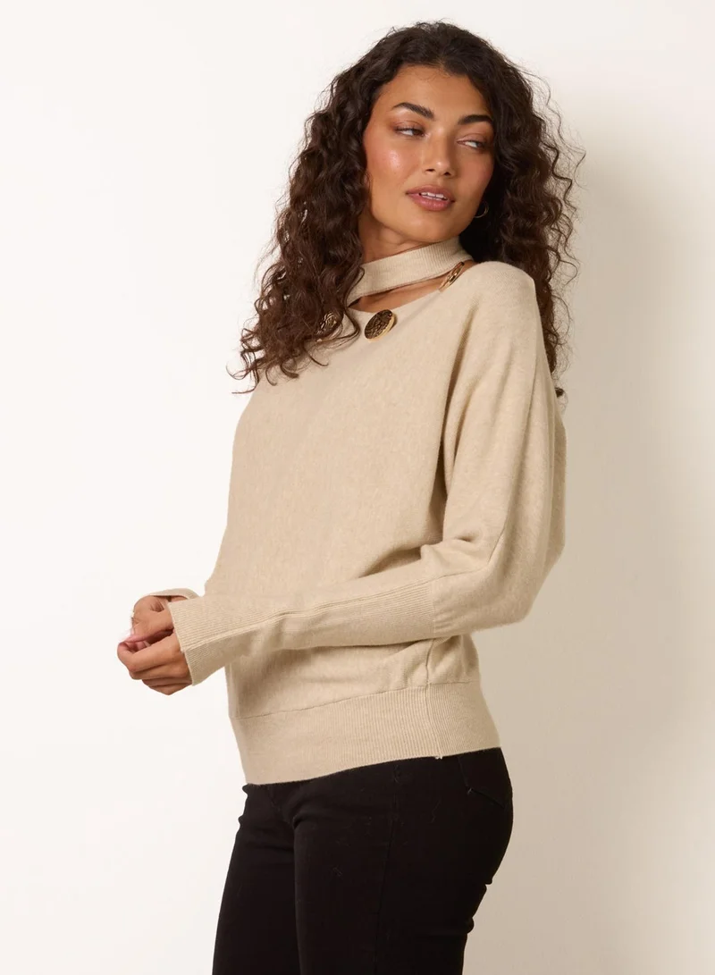 بلو فانيلا Button Detail Cut-Out Batwing Jumper