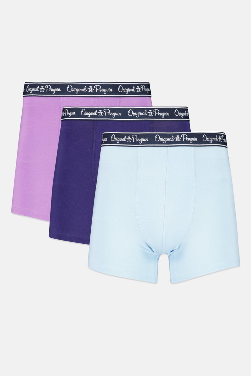 Original Penguin Men 3 Pieces Plain Boxer Briefs, Navy/Purple/Steel Blue  - Image 1