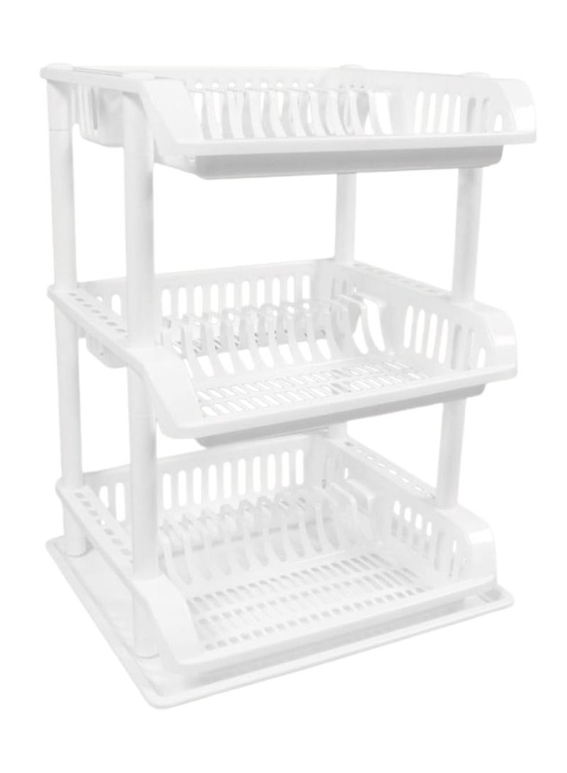 بلاستيكنا مجفف الأطباق 3 رفوف، مصنوع من البلاستيك عالي الجودة، مزود بصينية سفلى لتجميع الماء الزائد، لون أبيض