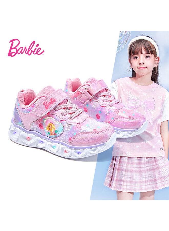 Barbie أحذية باربي للأطفال بأسلوب الأميرة لربيع وخريف مضيئة أحذية رياضية غير رسمية للفتيات دا6016 وردي مقاس 28 - Image 1