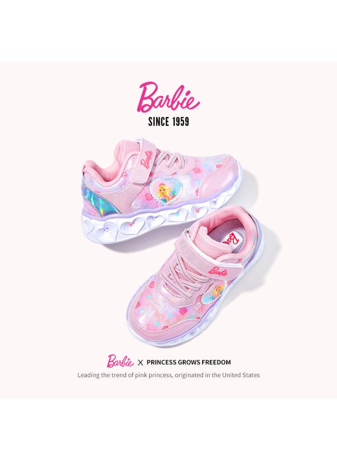Barbie أحذية باربي للأطفال بأسلوب الأميرة لربيع وخريف مضيئة أحذية رياضية غير رسمية للفتيات دا6016 وردي مقاس 28 - Image 3