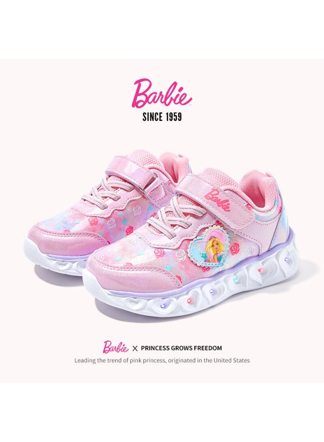 Barbie أحذية باربي للأطفال بأسلوب الأميرة لربيع وخريف مضيئة أحذية رياضية غير رسمية للفتيات دا6016 وردي مقاس 28 - Image 2