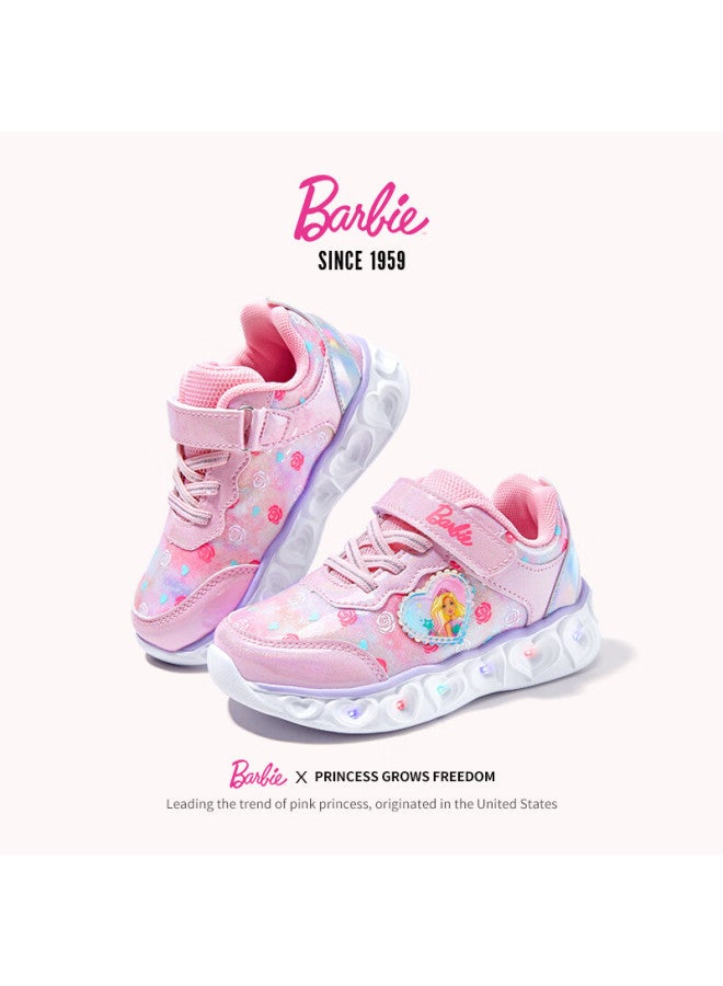 Barbie أحذية باربي للأطفال بأسلوب الأميرة لربيع وخريف مضيئة أحذية رياضية غير رسمية للفتيات دا6016 وردي مقاس 28 - Image 4