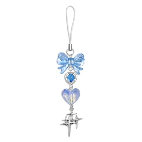 cioatu1-4PCS Cute Phone Charms Aesthetic Y2K Cell PhoneCharms Strap Strawberry Butterfly Star PhoneCharm Y2K Accessories for Bag Keychain Airpods Camera Pendants Decor (1x Blue Heart) - Image 1