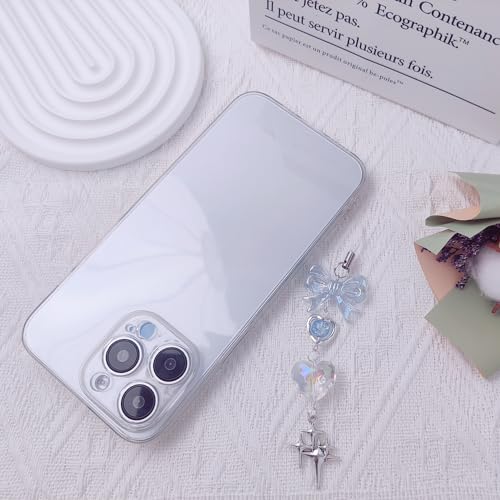 cioatu1-4PCS Cute Phone Charms Aesthetic Y2K Cell PhoneCharms Strap Strawberry Butterfly Star PhoneCharm Y2K Accessories for Bag Keychain Airpods Camera Pendants Decor (1x Blue Heart) - Image 4