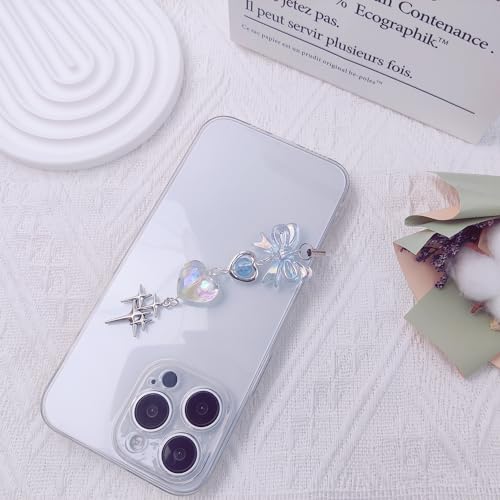 cioatu1-4PCS Cute Phone Charms Aesthetic Y2K Cell PhoneCharms Strap Strawberry Butterfly Star PhoneCharm Y2K Accessories for Bag Keychain Airpods Camera Pendants Decor (1x Blue Heart) - Image 5