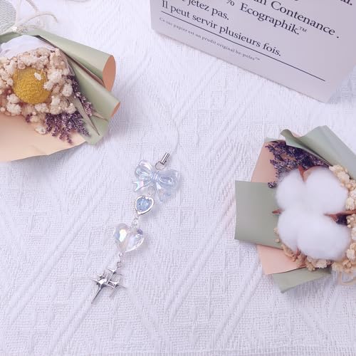 cioatu1-4PCS Cute Phone Charms Aesthetic Y2K Cell PhoneCharms Strap Strawberry Butterfly Star PhoneCharm Y2K Accessories for Bag Keychain Airpods Camera Pendants Decor (1x Blue Heart) - Image 2