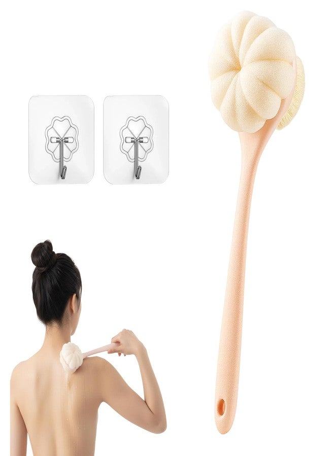 MIRJXB Back Scrubber for Shower, Loofah with Handle and 2 Hooks, Pink Shower Brush for Body, Long Handle Back Brush for Women and Men - Image 1
