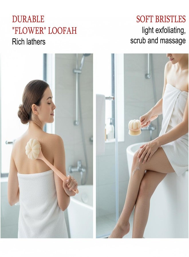 MIRJXB Back Scrubber for Shower, Loofah with Handle and 2 Hooks, Pink Shower Brush for Body, Long Handle Back Brush for Women and Men - Image 3