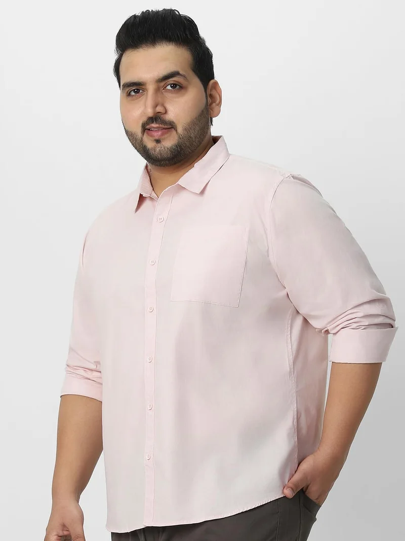Urbano Fashion  Urbano Plus Men's Baby Pink Cotton Full Sleeve Regular Fit Casual Solid Shirt  | Best Price UAE