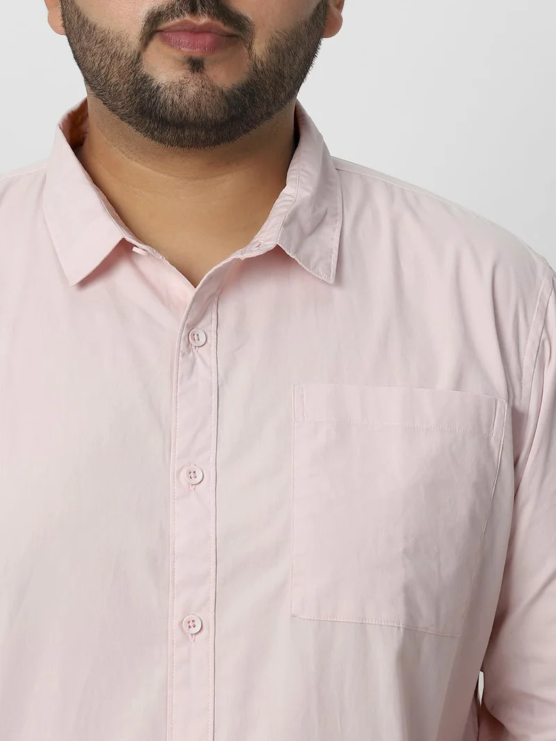 Urbano Fashion  Urbano Plus Men's Baby Pink Cotton Full Sleeve Regular Fit Casual Solid Shirt  | Best Price UAE