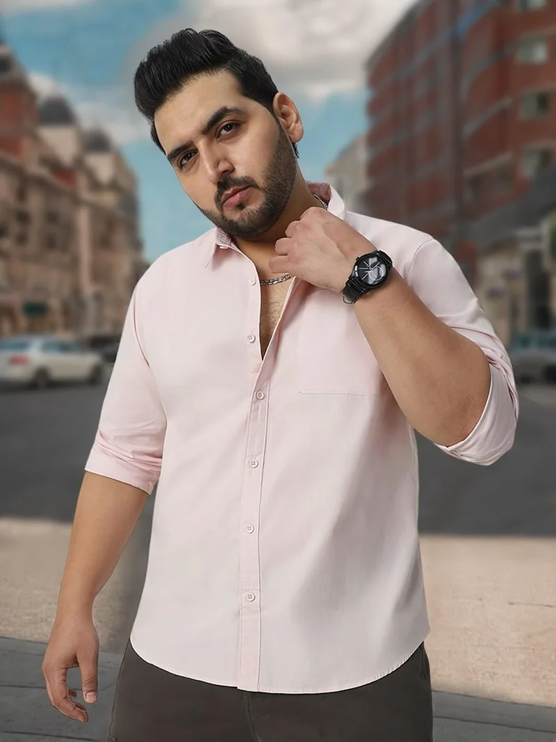 أوربانو فاشن Urbano Plus Men's Baby Pink Cotton Full Sleeve Regular Fit Casual Solid Shirt