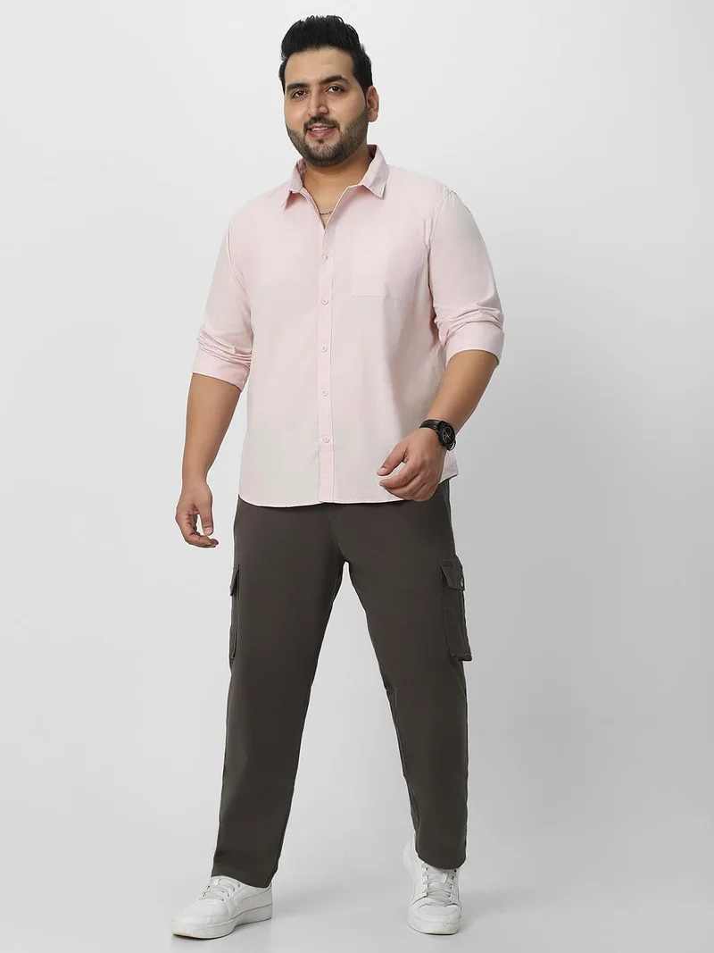 Urbano Fashion  Urbano Plus Men's Baby Pink Cotton Full Sleeve Regular Fit Casual Solid Shirt  | Best Price UAE