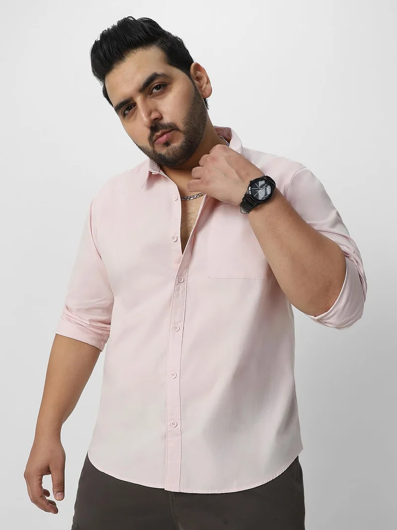 أوربانو فاشن Urbano Plus Men's Baby Pink Cotton Full Sleeve Regular Fit Casual Solid Shirt