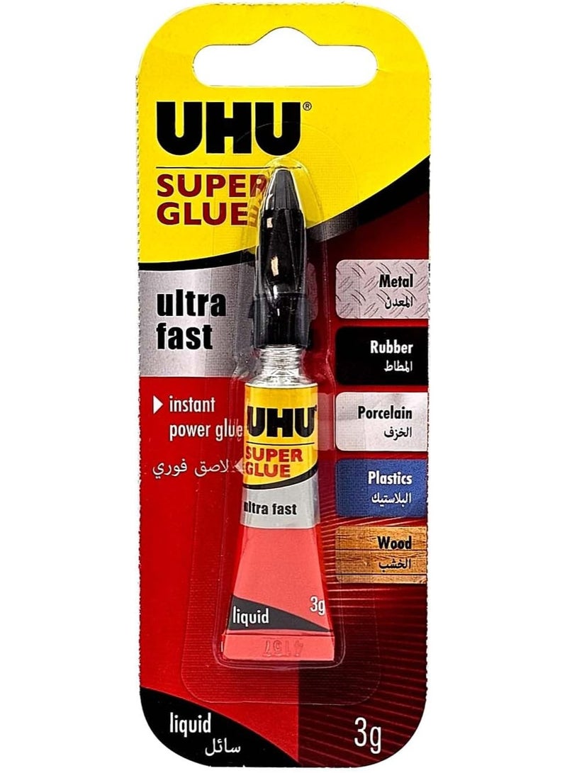 يو إتش يو UHU غراء فائق القوة - سريع التصلب - 3 جرام سائل (عرض 3 قطع) - Image 4