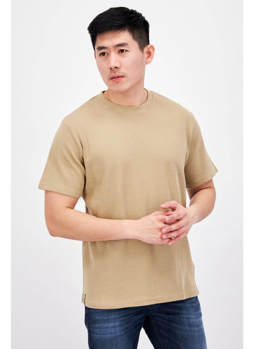 Men Crew Neck Short Sleeve Print Solid T-Shirt, Tan - pzsku/Z646D23CB06B577FA0BCBZ/45/_/1732524059/8cde0bfd-4017-4a07-9749-817b70db90d6