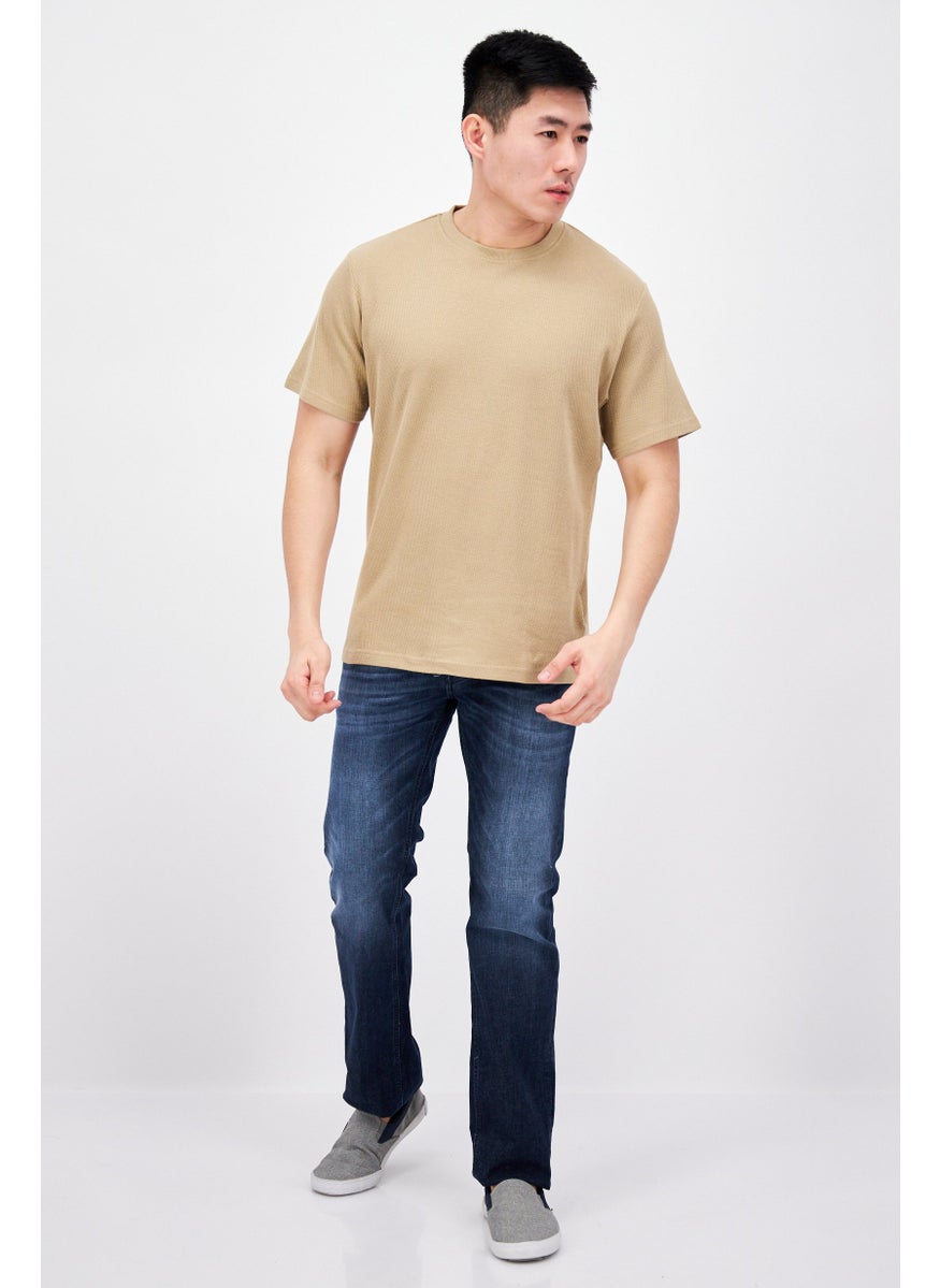 Men Crew Neck Short Sleeve Print Solid T-Shirt, Tan - pzsku/Z646D23CB06B577FA0BCBZ/45/_/1732524062/f165526b-2a5a-407d-b5bb-d8b5c15e6dbd