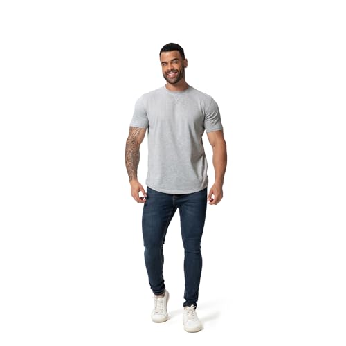 TEZO Mens 3 Pack Plain Cotton Shirts Short Sleeve Casual Crew Neck T-Shirts Hipster Hip Hop Longline Tees Shirts Drop Cut Curved Hem Shirt (BKLGWT L) - Image 3