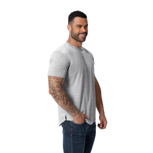 TEZO Mens 3 Pack Plain Cotton Shirts Short Sleeve Casual Crew Neck T-Shirts Hipster Hip Hop Longline Tees Shirts Drop Cut Curved Hem Shirt (BKLGWT L) - Image 4