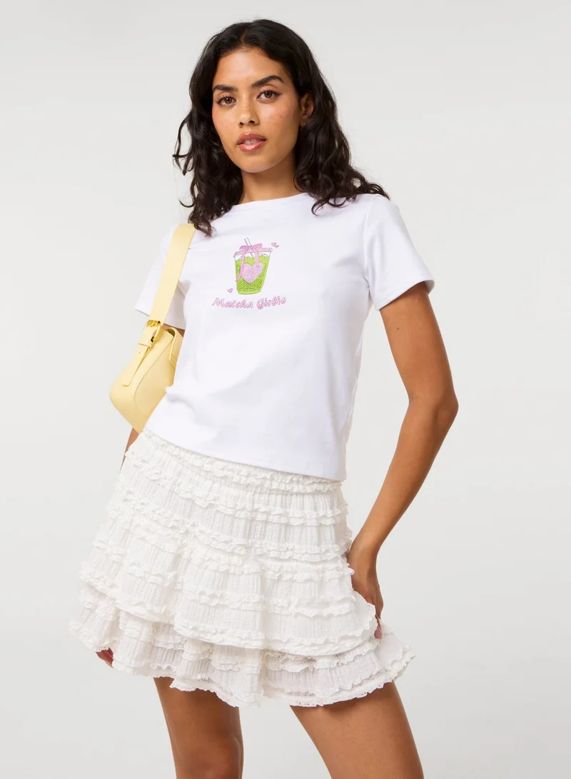 بينك فانيلا Matcha Girlie Diamante T-Shirt