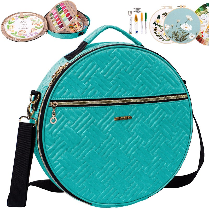 MYBAGZING Round Embroidery Bag Storage Organizer with Multiple Pockets for Cross Stitch Embroidery Kits - Image 2