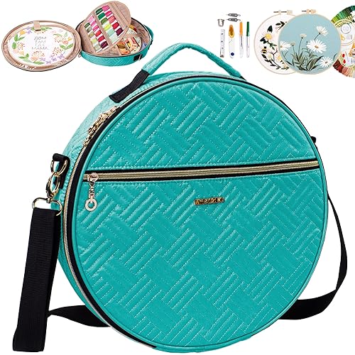 MYBAGZING Round Embroidery Bag Storage Organizer with Multiple Pockets for Cross Stitch Embroidery Kits - Image 1