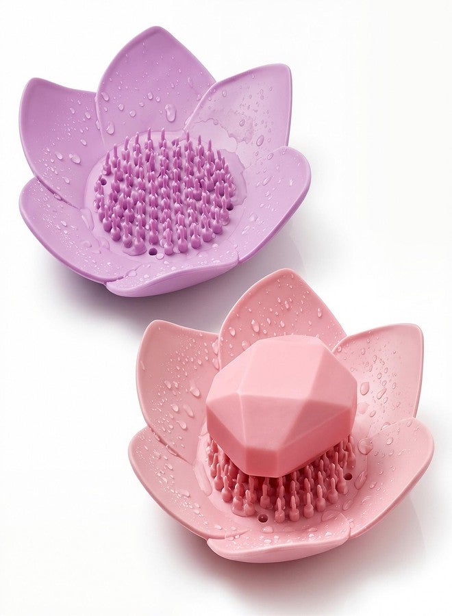 LUSTRIB 2 Pcs Lotus Shape Shower Steamer Tray, Silicone Soap Holder Non-Slip, Flower Shape Draining Soap Dishes with Drainage for Shower Non-Slip Holders Bathtub, Sink & Modern Bathroom Décor - Image 1