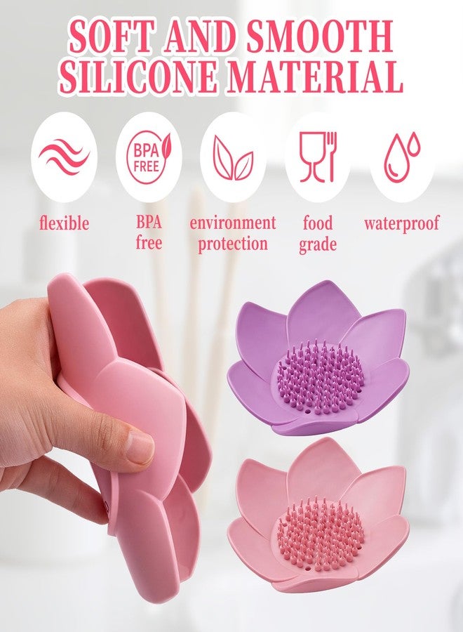 LUSTRIB 2 Pcs Lotus Shape Shower Steamer Tray, Silicone Soap Holder Non-Slip, Flower Shape Draining Soap Dishes with Drainage for Shower Non-Slip Holders Bathtub, Sink & Modern Bathroom Décor - Image 3