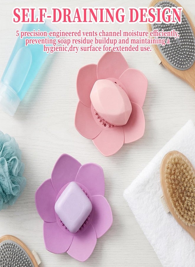 LUSTRIB 2 Pcs Lotus Shape Shower Steamer Tray, Silicone Soap Holder Non-Slip, Flower Shape Draining Soap Dishes with Drainage for Shower Non-Slip Holders Bathtub, Sink & Modern Bathroom Décor - Image 5