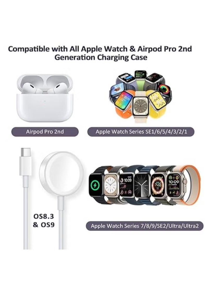 Magnetic Charging Cable for Apple Watch Charger,【USB C Port】 Wireless Charger Cables Compatible with iWatch Series Ultra2/Ultra/8/7/6/SE/SE2/5/4/3/2,White（100cm） - Image 3