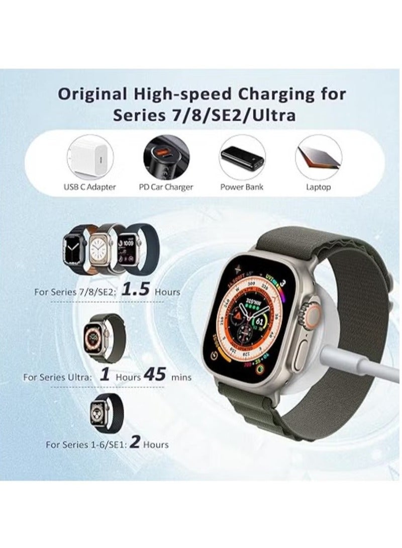 Magnetic Charging Cable for Apple Watch Charger,【USB C Port】 Wireless Charger Cables Compatible with iWatch Series Ultra2/Ultra/8/7/6/SE/SE2/5/4/3/2,White（100cm） - Image 2