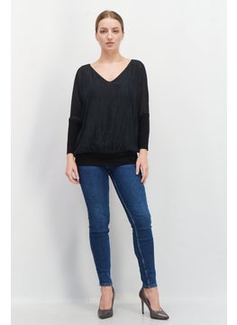 ESPRIT Women V-Neck Long Sleeve Metallic Blouse, Black  - Image 4