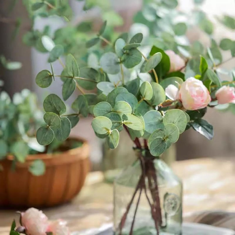 grtefhu 5 Pcs Faux Eucalyptus Stems for Vase, 17.7" Artificial Eucalyptus Branches with Green Leaves, Fake Greenery Stems for Bathroom Table Shelf Indoor Decor - Image 4