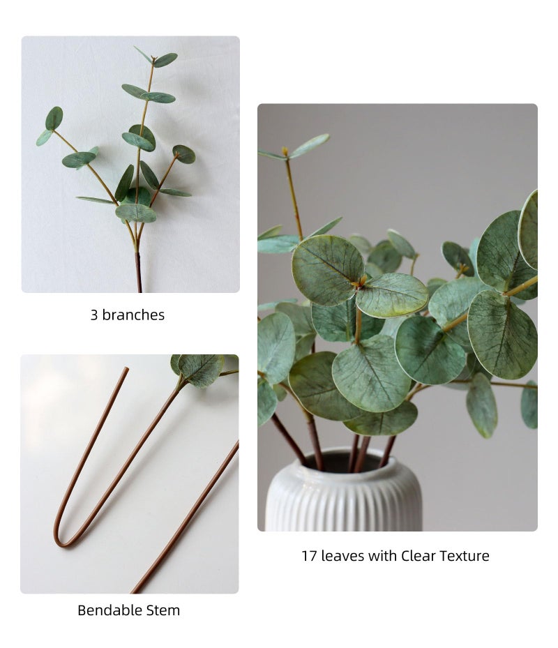 grtefhu 5 Pcs Faux Eucalyptus Stems for Vase, 17.7" Artificial Eucalyptus Branches with Green Leaves, Fake Greenery Stems for Bathroom Table Shelf Indoor Decor - Image 5