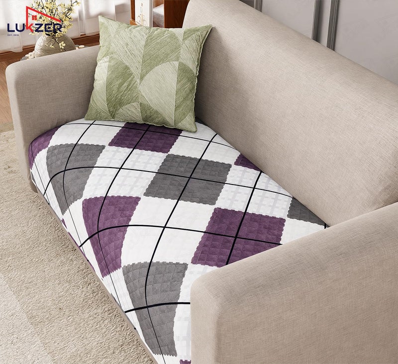 Lukzer Waterproof Quilted Sofa Cover Mat 120CM, 350 GSM Soft & Thick Printed Polyester, Multi Box Grid Pattern, Universal Couch Protector for Home & Office (SC-187-02) – Ideal for 2-Seater - Image 4
