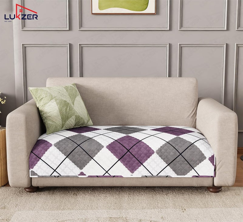 Lukzer Waterproof Quilted Sofa Cover Mat 120CM, 350 GSM Soft & Thick Printed Polyester, Multi Box Grid Pattern, Universal Couch Protector for Home & Office (SC-187-02) – Ideal for 2-Seater - Image 3