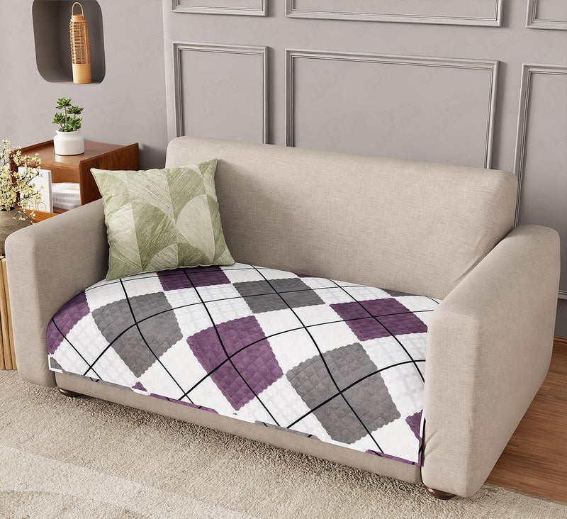 Lukzer Waterproof Quilted Sofa Cover Mat 120CM, 350 GSM Soft & Thick Printed Polyester, Multi Box Grid Pattern, Universal Couch Protector for Home & Office (SC-187-02) – Ideal for 2-Seater - Image 1