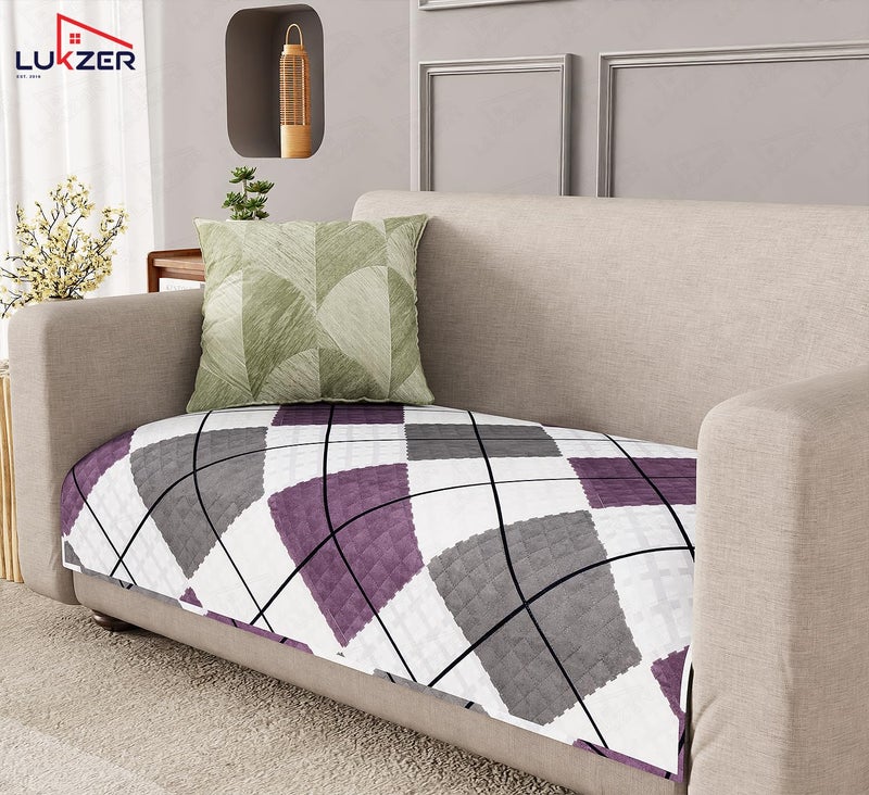 Lukzer Waterproof Quilted Sofa Cover Mat 120CM, 350 GSM Soft & Thick Printed Polyester, Multi Box Grid Pattern, Universal Couch Protector for Home & Office (SC-187-02) – Ideal for 2-Seater - Image 5