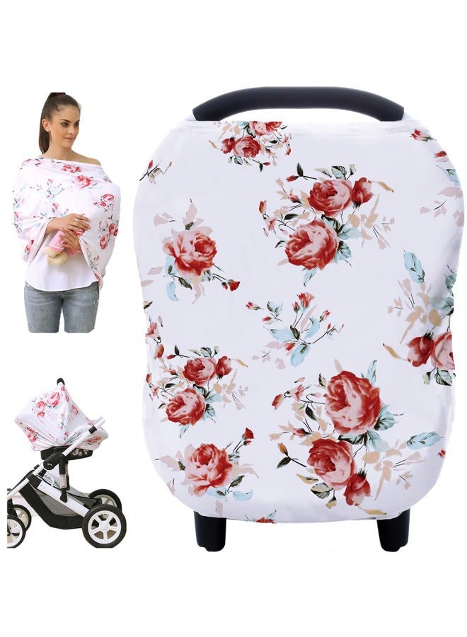 Hicoco Privacy Baby Car Seat Covers - Stroller Canopy Nursing and Breastfeeding Covers, Multi-use Carseat Canopy, for Boys and Girls Shower Gift (Print Flower) - Image 1
