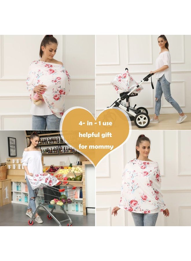 Hicoco Privacy Baby Car Seat Covers - Stroller Canopy Nursing and Breastfeeding Covers, Multi-use Carseat Canopy, for Boys and Girls Shower Gift (Print Flower) - Image 3