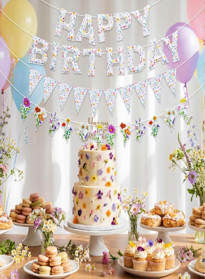 تيجيمي مجموعة تيجيمي من 3 قطع من زينة حفلات الزهور البرية، لافتة عيد ميلاد من اللباد، لافتة زهور ثلاثية الأبعاد جاهزة للتعليق، زينة زهور لأعياد ميلاد الفتيات والسيدات، ديكور حديقة - Image 4