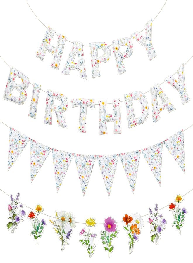 تيجيمي مجموعة تيجيمي من 3 قطع من زينة حفلات الزهور البرية، لافتة عيد ميلاد من اللباد، لافتة زهور ثلاثية الأبعاد جاهزة للتعليق، زينة زهور لأعياد ميلاد الفتيات والسيدات، ديكور حديقة - Image 1