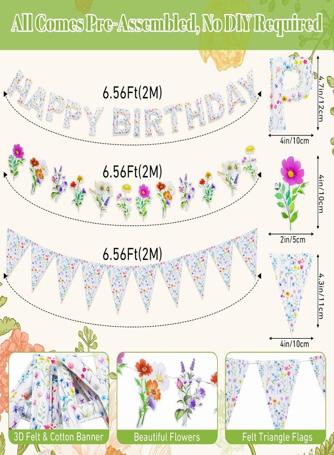 تيجيمي مجموعة تيجيمي من 3 قطع من زينة حفلات الزهور البرية، لافتة عيد ميلاد من اللباد، لافتة زهور ثلاثية الأبعاد جاهزة للتعليق، زينة زهور لأعياد ميلاد الفتيات والسيدات، ديكور حديقة - Image 2