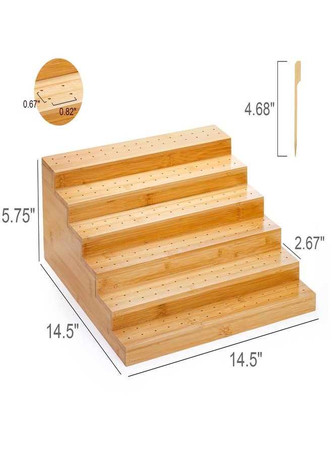 Kingrol Appetizer Skewer Display with 180 Holes and 100 Skewers, 6 Tier Bamboo Food Display Stand for Fruit, Veggie, Meat, and Cheese - Image 5