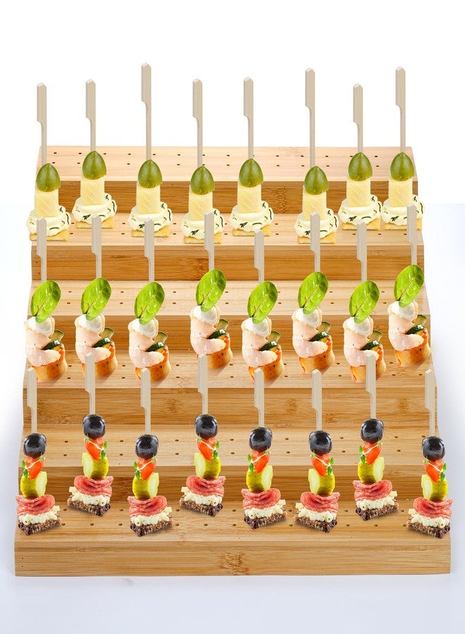Kingrol Appetizer Skewer Display with 180 Holes and 100 Skewers, 6 Tier Bamboo Food Display Stand for Fruit, Veggie, Meat, and Cheese - Image 2