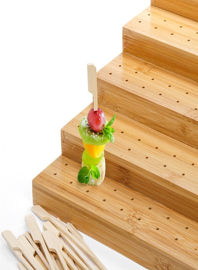 Kingrol Appetizer Skewer Display with 180 Holes and 100 Skewers, 6 Tier Bamboo Food Display Stand for Fruit, Veggie, Meat, and Cheese - Image 4