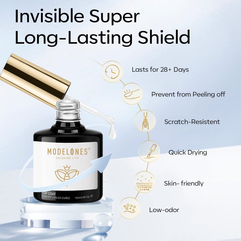 modelones Gel Nail Glue 9 in One Base Gel and No Wipe Top Coat Set 2Pcs for Gel Nail Polish Adhesive Nail Extension Gel Rhinestone Glue Nail Art LED Need 15ml - Image 5