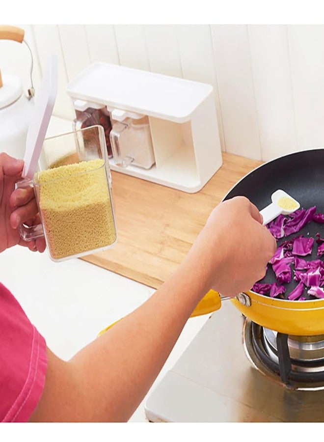 Hedume 2 Pack 3 Grids Clear Seasoning Box with Handle and Spoon, Seasoning Storage Container Rack Combo Set with Removable Cruet Jars for Spice Salt Sugar - Image 4