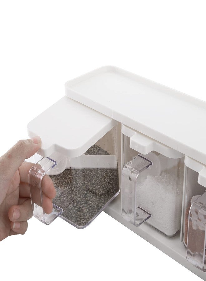 Hedume 2 Pack 3 Grids Clear Seasoning Box with Handle and Spoon, Seasoning Storage Container Rack Combo Set with Removable Cruet Jars for Spice Salt Sugar - Image 2